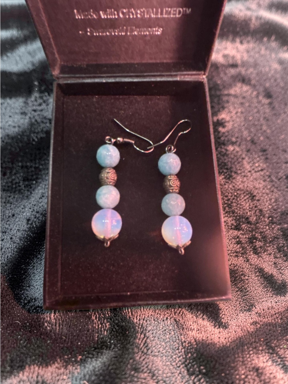 Kérastase Paris Swarovski Elements Blue Opaline Beaded Drop Earrings Vintage Box - Picture 9 of 13